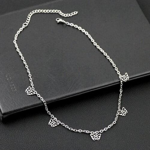 Stainless Steel Hollow Butterfly Pendant Necklace for Women Cute Butterfly Small Choker Necklace Short Chain Chocker Jewelry New