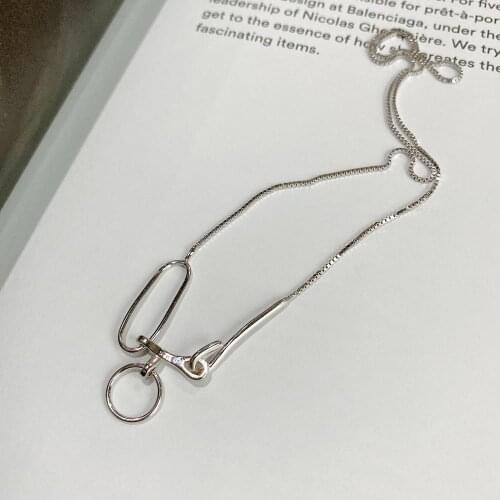 Womens Authentic 925 Sterling silver Open Circle &Oval Geometric Circle charms Pendant Box Chain necklace FINE jewelry tlX871