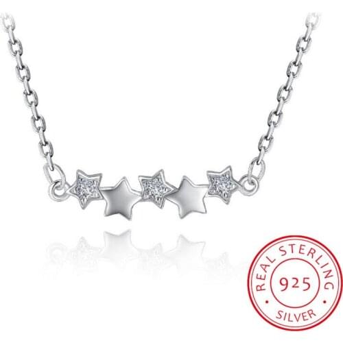New Fashion 925 Sterling Silver Five Star Zirconia Pendant Necklace For Women choker Chain Necklace Statement Jewelry S-N40