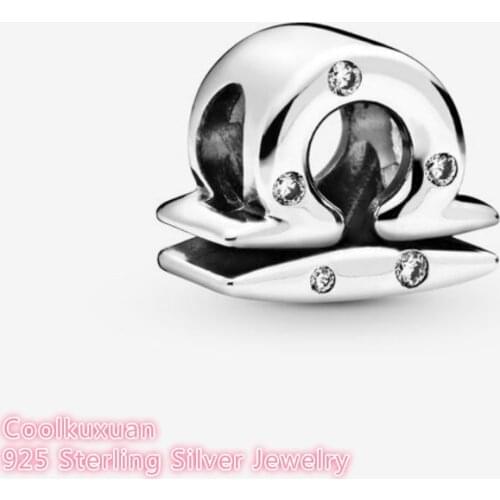 Winter 100% 925 Sterling Silver Sparkling Libra Zodiac Charm beads Fits Original Pandora bracelets Jewelry Making