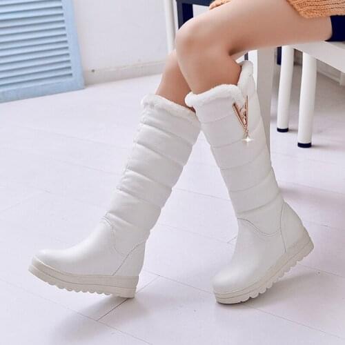 Winter Snow Boots Women Size 43 Thigh High Boots Flat Platform Boots Botas De Mujer Platform Shoes Round Toe Slip-On Snow Boots