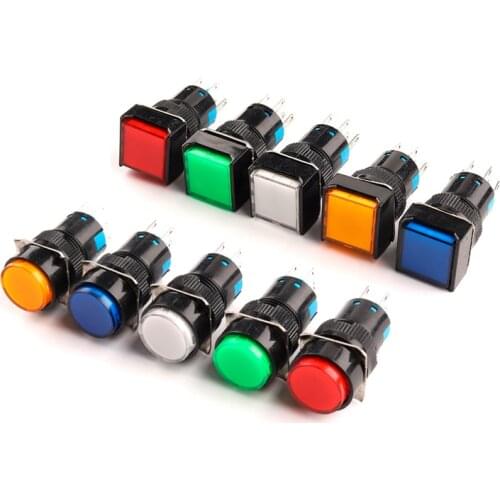 1PCS 16mm Power Push Button Switch 3 Pin 6 Pin Small Square/Round/Rectangle Self-Locking Self-Reset Start Up Switch 3A/250V