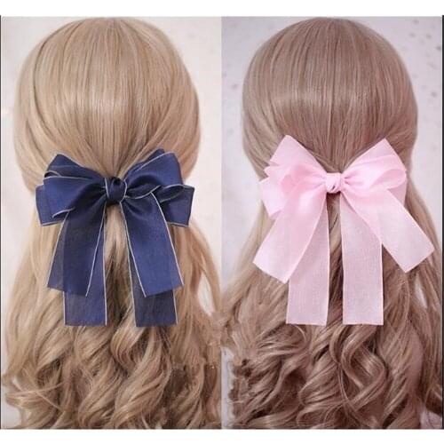 1pcs Sweet Lolita Angel Fairy Cute Big Bowknot Ribbon Headwear Hairpin Cosplay Princess Side Clip Hair Accessories B858