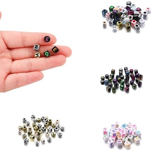 120Pcs/lot Mixed Color Acrylic Square Alphabet Digital Cube Charms Loose Spacer Beads For Jewelry Making Diy Bracelet Necklace