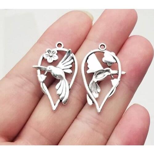 15pcs/lot--30x19mm, bird chams, Antique silver plated Hummingbird flower charms,DIY supplies, Jewelry accessories