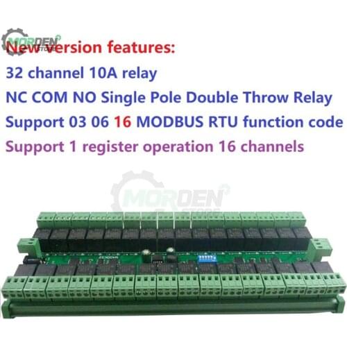 32 Channel 03 06 16 MODBUS RTU DC 12V 24V RS485 SPDT Relay Board Bus Remote Control Switch for LED Motor PLC PTZ Power Supply