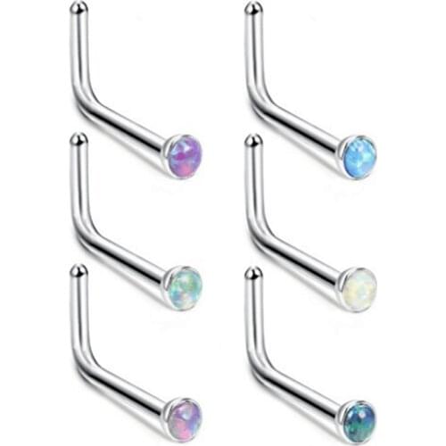 50pcs Popular Opal Stone Nose Stud Screw Surgical Steel Nose Cartilage Ring Stud Nose Stud 20G body jewelry NEW