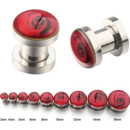 2PCS Fashion Style Stainless Steel Red Rose Flowers Ear Plugs Tunnels Flesh Expansions Piercing Ear Gauges Sexy Body Jewelry