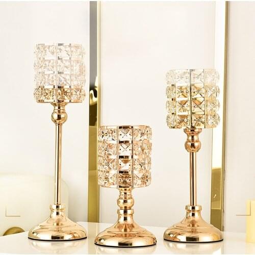 European Style Shiny Candle Holder Kits 3Pcs Crystal Candle Holder Candelabra Candlestick For Home Christmas Wedding Decor Gifts