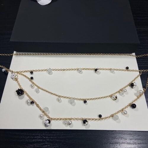 Brand Fashion Party For Women Hot New Pearl Flower Chain Long Belt Gold Color Double Pearls Necklace Belt Party Fine Jewelry