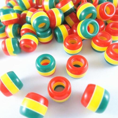 12*10mm Hole: 5mm 30 PCs Rasta style Red yellow green Round stripe America Style Charm Resin Beads For Making Necklace Bracelets