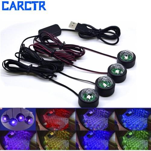 CARCTR 4pcs Car Interior LED Atmosphere Lights RGB Floor Foot Lights Colorful Music Sound Lamp Christmas Decorative Lights