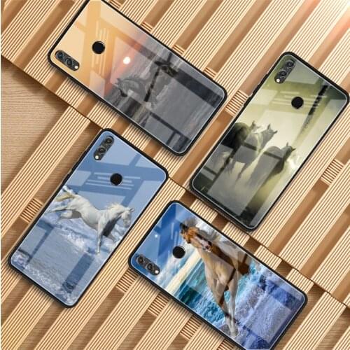 Running horse Tempered Glass Phone Case For Huawei P20 P30 P40 P40 Lite Pro Psmart Mate 20 30 Cover Shell