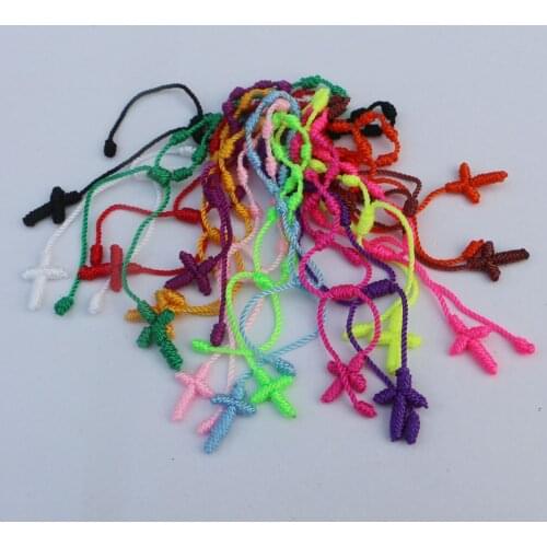6pcs/lot 15Colors Handmade Lucky colors Knotted Rosary Cross Religious Rosary Bracelet DECENARIO BRACELETS For Women Girls