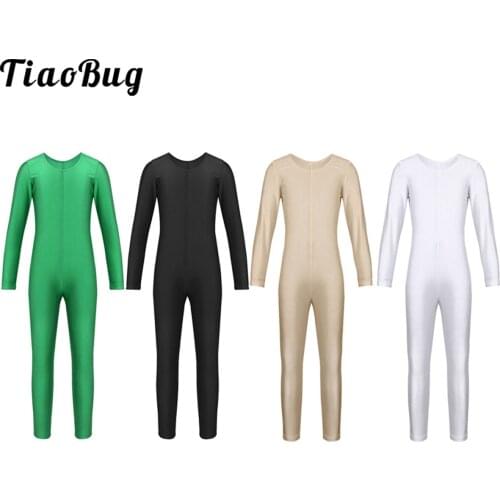 TiaoBug Kids Gymnastics Leotard Long Sleeve Sports Unitard Girls Ballet Leotard Sports Full Body Jumpsuit Practice Dance Wear