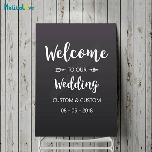 Welcome To Our Wedding Party Custom Name And Date Reception Sign Couple Vinyl Decal Quote Wood Board Chalkboard Sticker B826