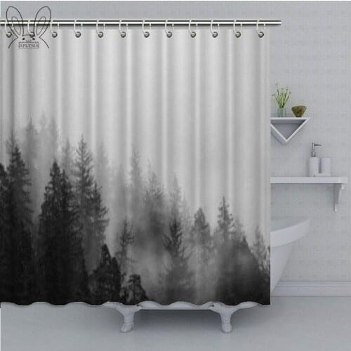 Rainy Scene Mystic Foggy Forest Bathroom Curtain Lonely Tree Unique Bath Decor Shower Curtain Polyester Fabric Bath Curtain sets