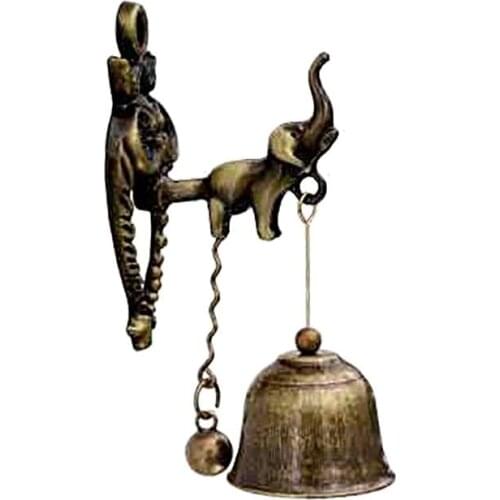 Retro Elephant Door Bell Small Alloy Doorbell Wind Chime with Iron Bell Wall Decoration for Indoor Outdoor
