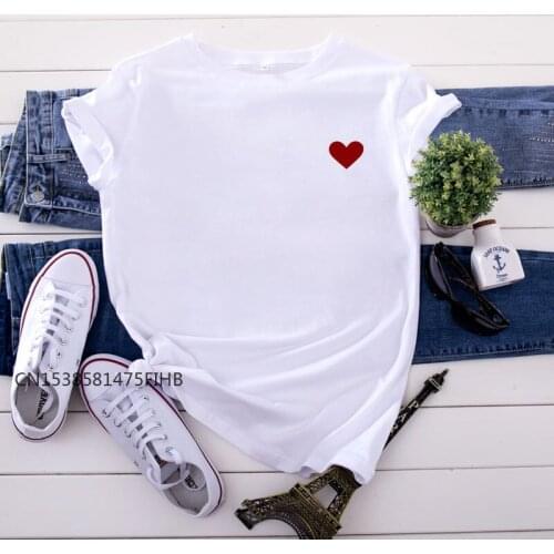 Summer Soft Premium TShirt Women Simple Heart Print Women T-Shirts Crew Neck Short Sleeve Tees T-Shirt Oversize Pink Tops