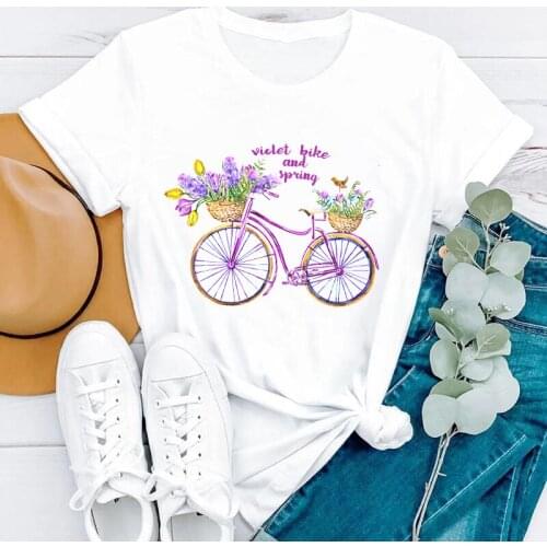 Women T Shirt Bicycle Cartoon Print Bike Fashion Clothes Tees Lady Tshirt Female Tops Graphic T-shirt Womens Clothes