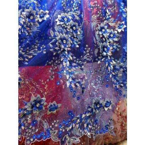 La Belleza 1 yard 3D Flowers beaded sequins lace fabric wedding dress stage clothing evening dress