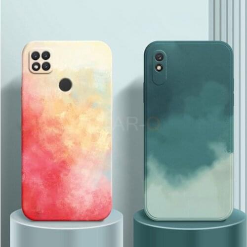 Square Soft Silicone Phone Case For Xiaomi Redmi 9C Nfc 9AT 9A T Watercolor Painted Back Cover On Xiomi Redmi9c Redmi9a 9cnfc