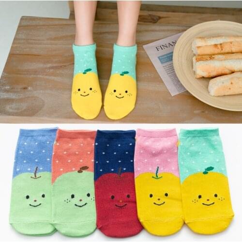 Summer Cartoon Cute Socks smiling fruit Animal Casual fashion Women Socks Funny Ankle Ladies Cotton invisible socks Harajuku