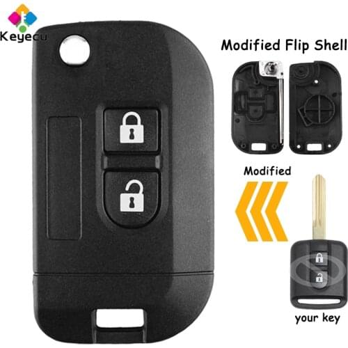 KEYECU Replacement Modified Folding/ Flip Remote Car Key Shell Case - 2 Buttons - FOB for Nissan MICRA K12 Note Qashqai Navara