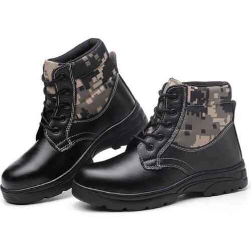 Labor Insurance Men Winter Cotton Shoes Camouflage High To Help Warm Work Boots Steel Toe Caps Anti-smashing Anti-piercing Shoes