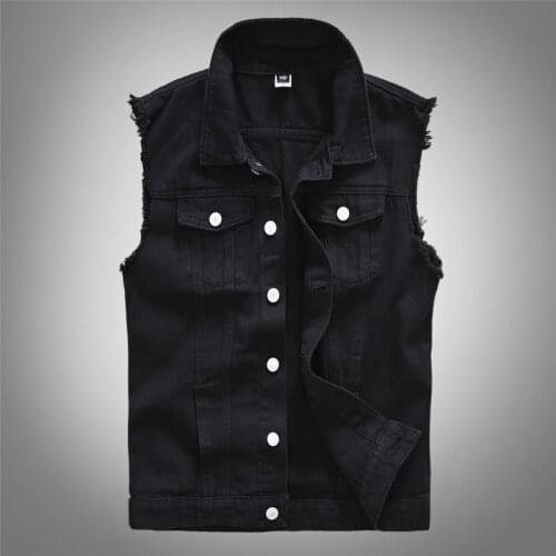 Mens Coat Vests Casual Washed Black Denim Vest Hip-Hop Punk Simple Plus Size Men Loose Sleeveless Hole Ripped Street Waistcoat