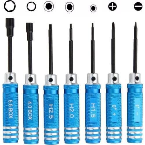 7Pcs Hex Screw Driver Tools Kit Nut Key Wrench Different Size For RC Helicopter plane Car Blue