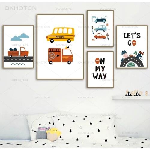Wall Art Canvas Painting Cartoon Kids City Car Driver Club Nordic Posters and Prints Wall Pictures for Kids Room Wall Decor