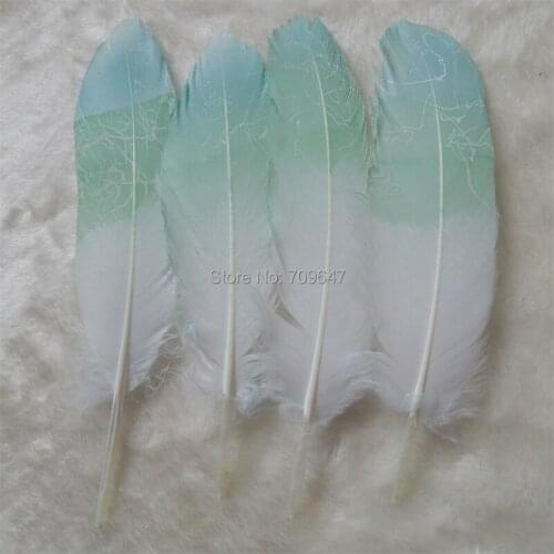Plumas! 50Pcs/lot!15-20cm-Hand Painting White Goose Satinettes Feathers ,Mint Green Dipped -Perfect for Earrings,Bridal Table