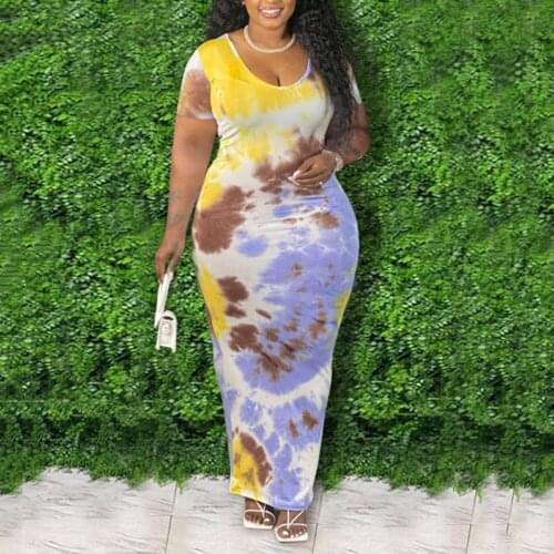 Plus Size Dresses For Women 4XL Printed Round Neck Short Sleeve Bodycon Ankle Length Fashion Daily Wear Long Dress Vestidos 2021