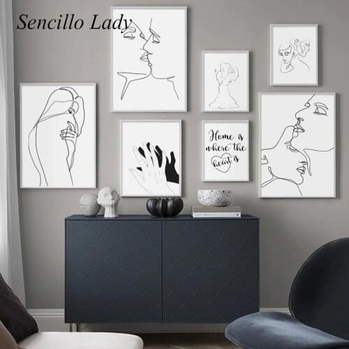 Line Drawing Kiss Face Absract Poster and Print Simplicity Wall Art Canvas Painting Nordic Picture Modern Living Room Decoration