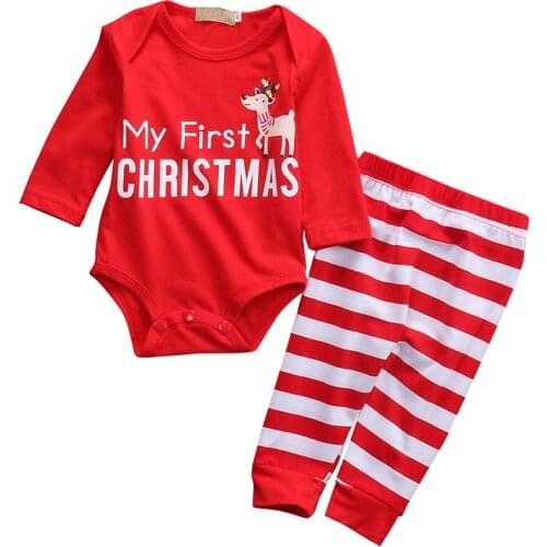 Toddler Christmas Clothes Unisex Baby Clothes Cute Long Sleeve Sleepwear My First Christmas Boy Outfit Set Girls Winter Clothes