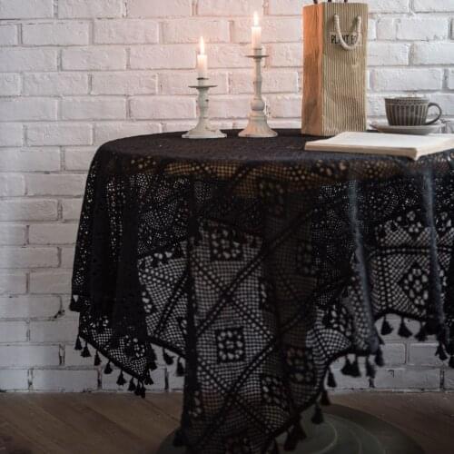 Tablecloth for the table Gothic Black Lace Tablecloth rectangle Crochet Knitting Piano Towel Cover Round Tablecloth table Decor