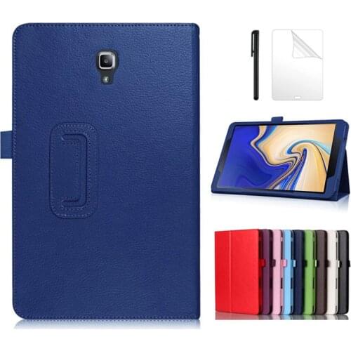 Litchi Folding PU Leather Case For Samsung Galaxy Tab S4 10.5 SM-T830 T835 Cover For Samsung Tab S4 T837 10.5 inch Case + Film