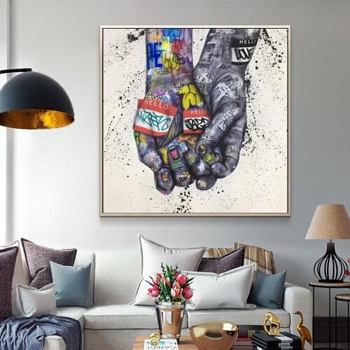 Modern Graffiti Art Posters and Prints Canvas Wall Art Canvas Lover Holding Hands Paintings for Bedroom Wall Decor Cuadros