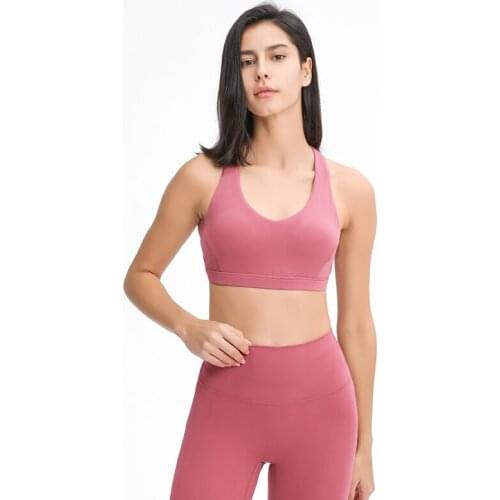 Sexy V-Neck Workout Sports Bras Naked Feel Racerback Yoga Bra Padded Push Up Brassiere Sport Women Fitness Top Activewear