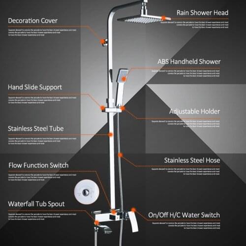 Vidric Vidric Chrome LED Bathroom Shower Faucet Set LED Shower Head Waterfall Swivel Spout Single Handle Mixer Tap Bath Shower F
