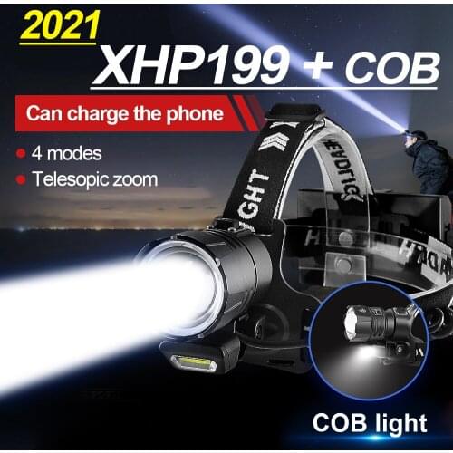 XHP199 Powerful Headlamp USB Rechargeable Head Lantern COB Front Led Headlights 18650 Zoomable Head Torch Light L2 For Fishing