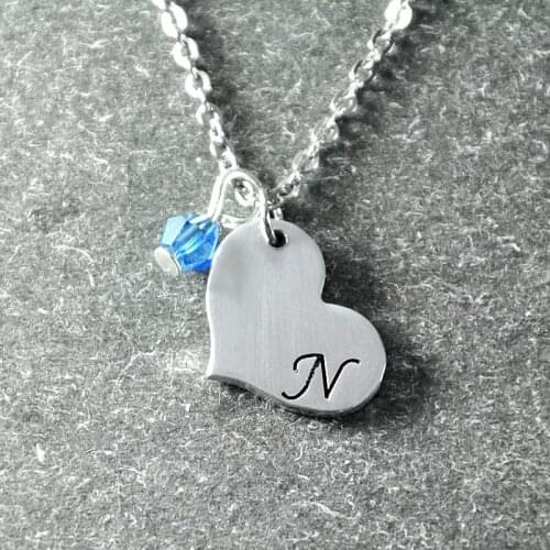 Bridesmaid Jewelry , Bridesmaid Necklaces , Bridesmaid Initials Necklace , Heart Necklace , birthstone necklace