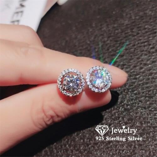 925 Silver Stud Earrings For Women Cubic Zirconia Round Stone Shining Style Shape Accessories Fine Jewelry Drop Shipping E032