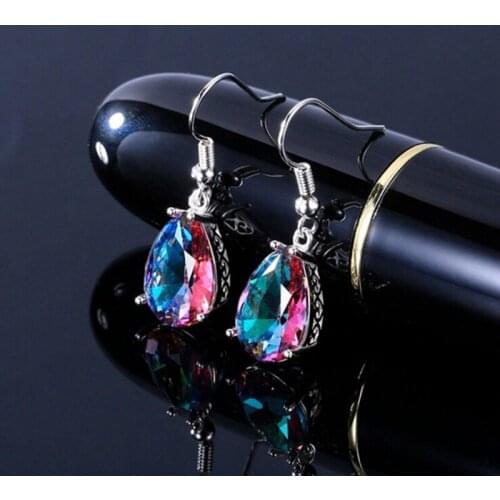 Rainbow Crystal Rhinestone Earrings Women Drop Dangle Ear Studs Jewelry Gift
