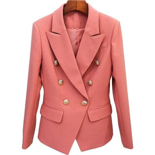 Fad New Runway Designer Blazer Femme Womens Classic Lion Button Coat Double Breasted Slim Fitting Blazer Jacket Mujer Chaqueta