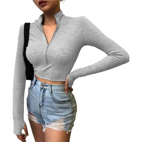 Women Sexy Long Sleeve Zipper Top Fashion Long Sleeve Solid Color Top for Women Ladies