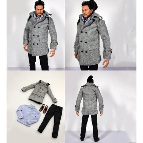 1/6 Scale Gray Fashion Coat Jacket Trousers Shoes Set FT018 Accessory for 12" Action Figure Male Figure Accessory