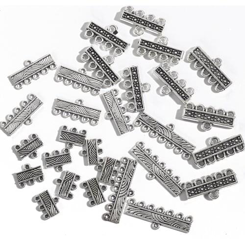 10Pcs 10-30mm Ancient Silver Plated 3-6Holes Charms Pendant Connector Supplies DIY For Necklace Earrings Making Accessories