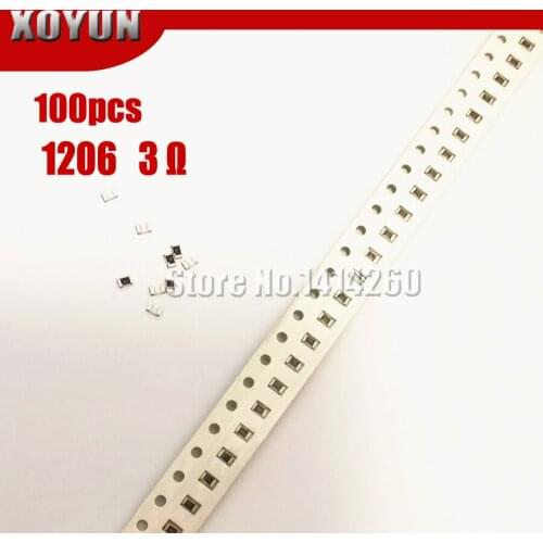 100PCS 1206 SMD Resistor 1% 3 ohm chip resistor 0.25W 1/4W 3R